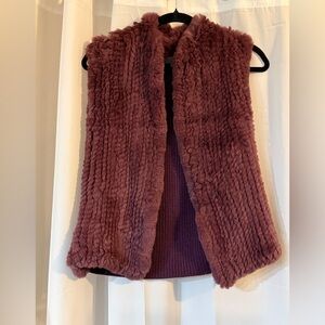 Genuine Rabbit Fur Front Vest Mauve Purple Knit Back Women’s S Luxe Boho